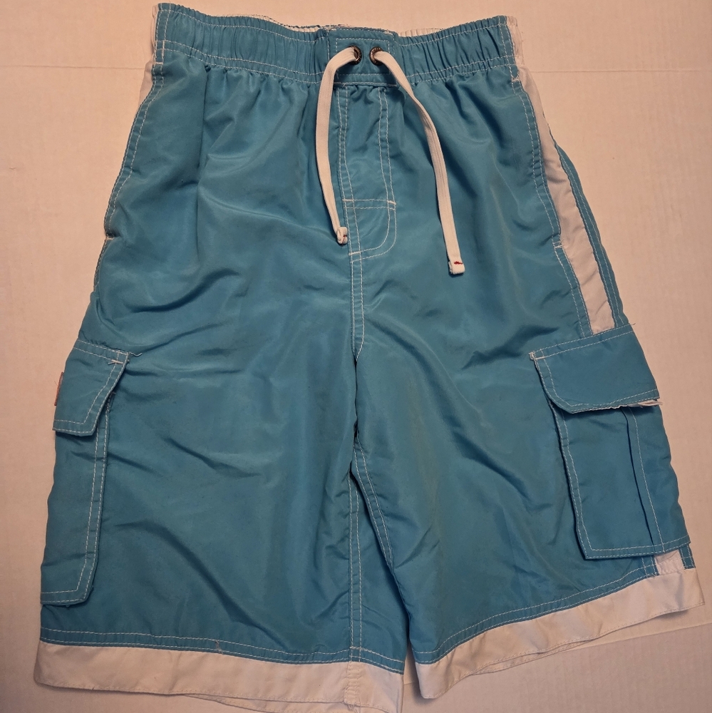 Ingear Mens Small Teal Drawstring Elastic Waist Swim Cargo Shorts